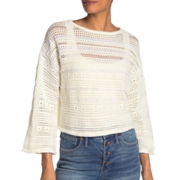 CENY Sweaters - CENY Solid White Crochet Knit Sweater